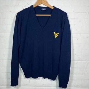 Vintage West Viginia WVU Sweater Mens Medium Blue V Neck Stitched Logo 80s